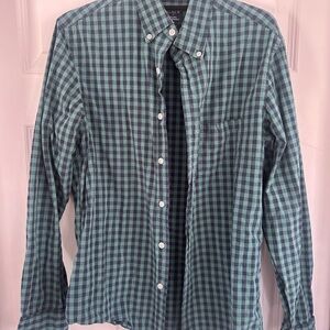 J. Crew Men's Blue and Green Checkered Shirt